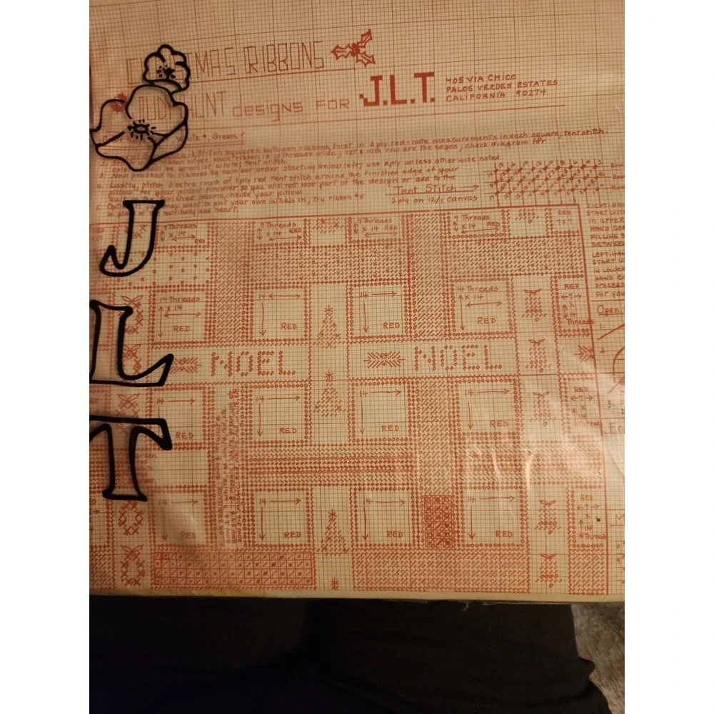 Vtg Needlepoint Kit J.L.T.  #A32 Christmas Ribbon Pillow Un-open‎ Kit 12 X 12